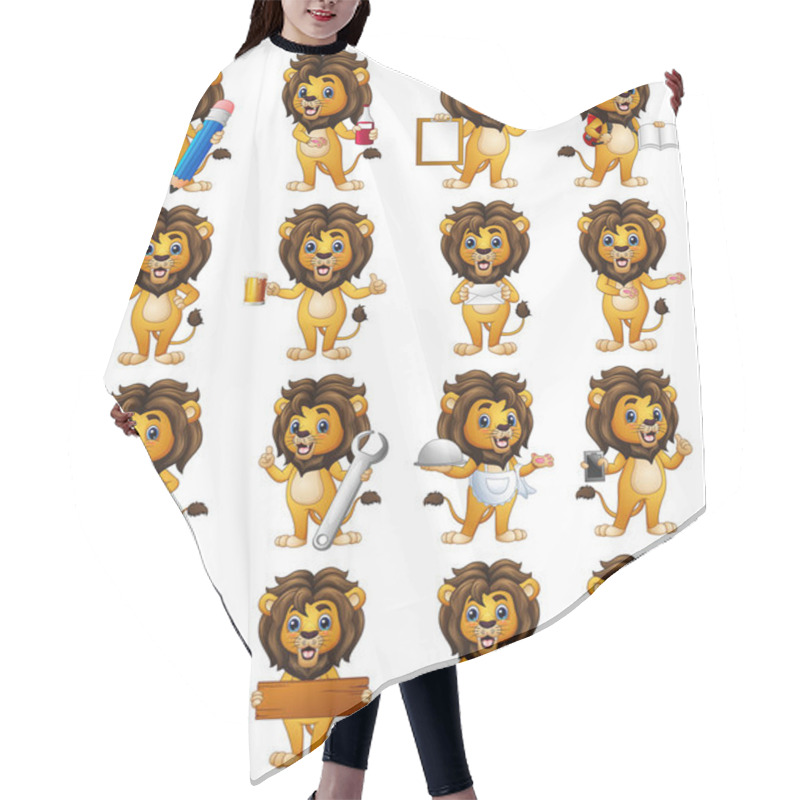 Personality  Set Of Lion Cartoon Character Hair Cutting Cape