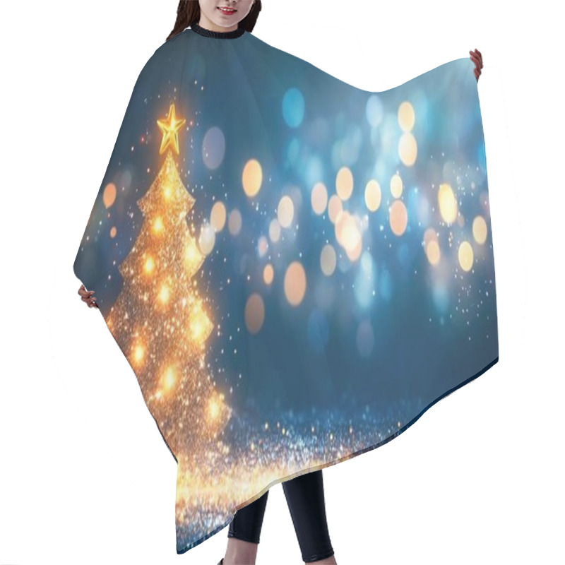 Personality  A Sparkling Christmas Tree With Glowing Lights And A Star Topper Against A Festive Background. Hair Cutting Cape