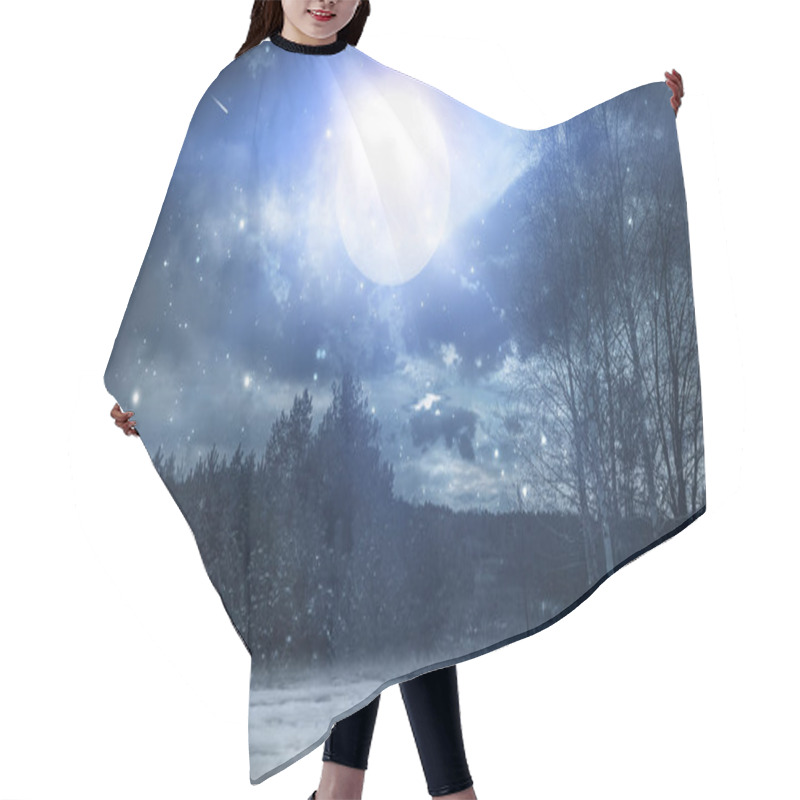 Personality  Dark Winter Forest Background At Night. Snow, Fog, Moonlight. Dark Neon Night Background In The Forest With Moonlight. Neon Figure In The Center. Night View, Magic. Hair Cutting Cape