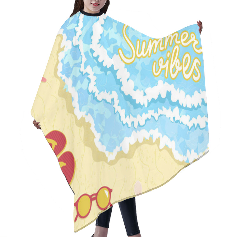 Personality  Summer Vibes. Beach, Waves, Sun, Sea, Flip Flops, Shells, Glasses Hair Cutting Cape