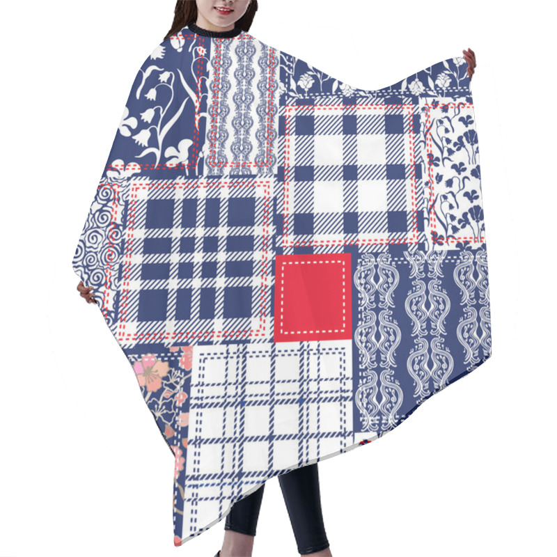 Personality  Blue, White And Red Patchwork Hair Cutting Cape