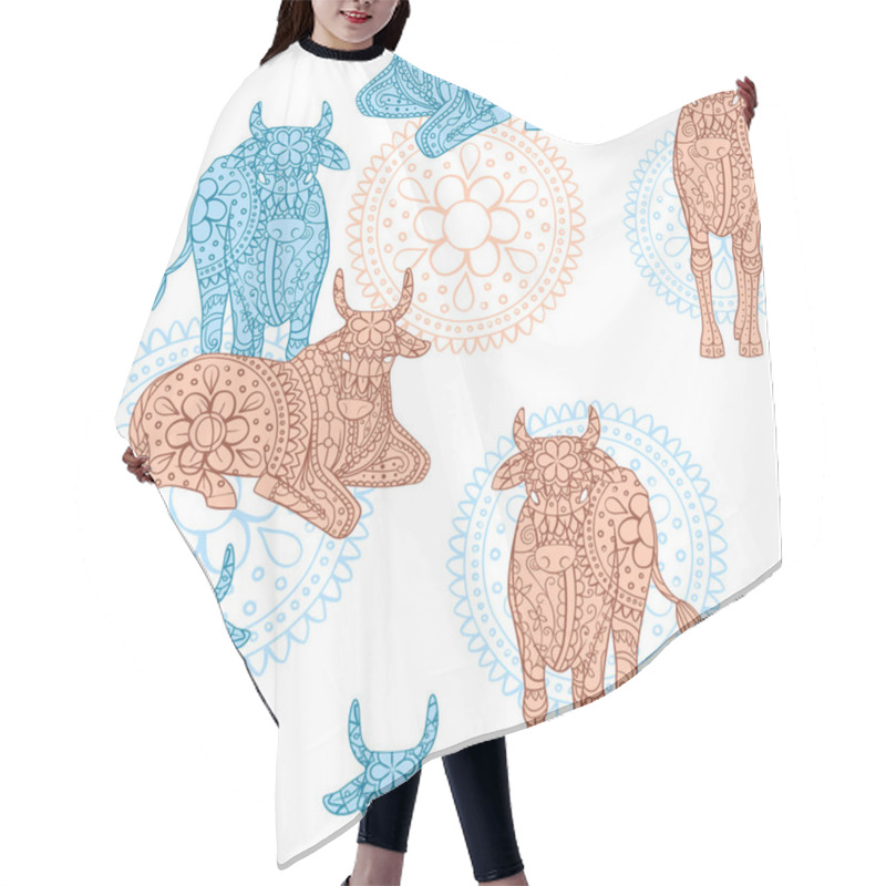 Personality  Seamless Pattern With Indian Cows Hair Cutting Cape