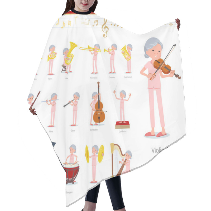 Personality  A Set Of Senior Women On Classical Music Performances.There Are Actions To Play Various Instruments Such As String Instruments And Wind Instruments.It's Vector Art So It's Easy To Edit. Hair Cutting Cape