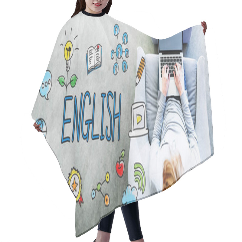 Personality  English Text With Man Hair Cutting Cape