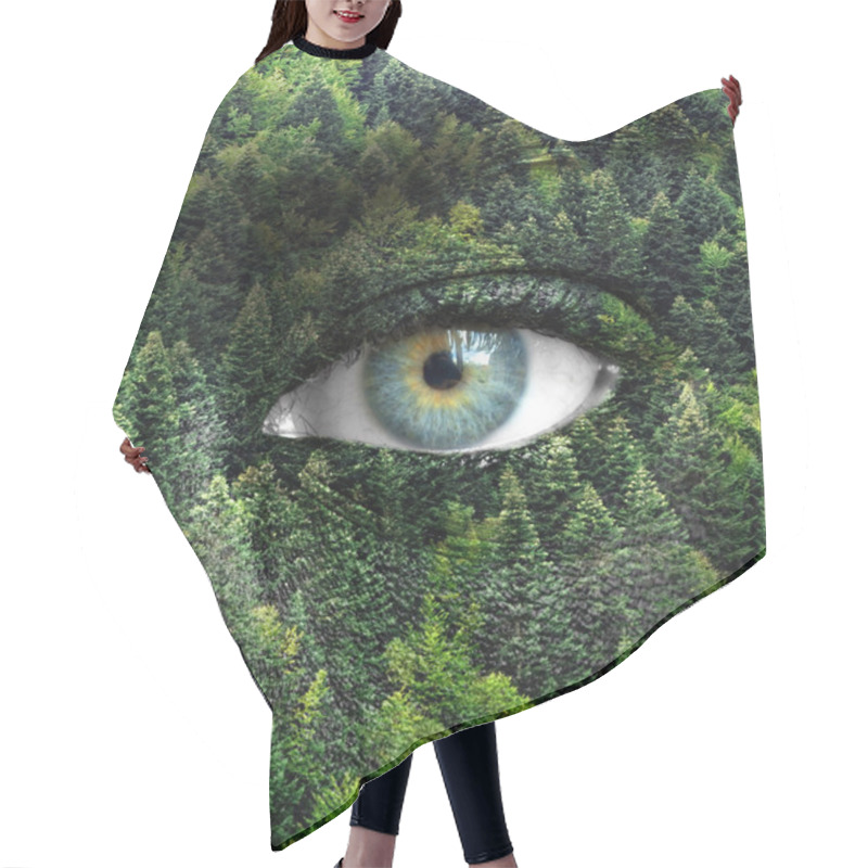 Personality  Green Forest And Human Eyes - Save Nature Concept Hair Cutting Cape