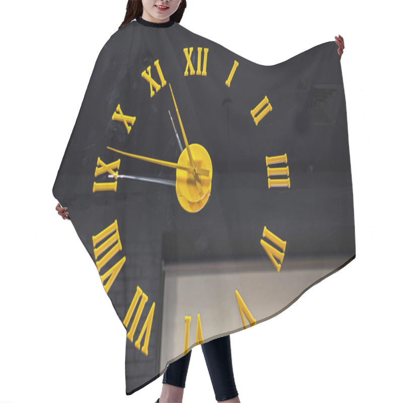 Personality  Yellow Quartz Wall Clock In The Interior Hair Cutting Cape