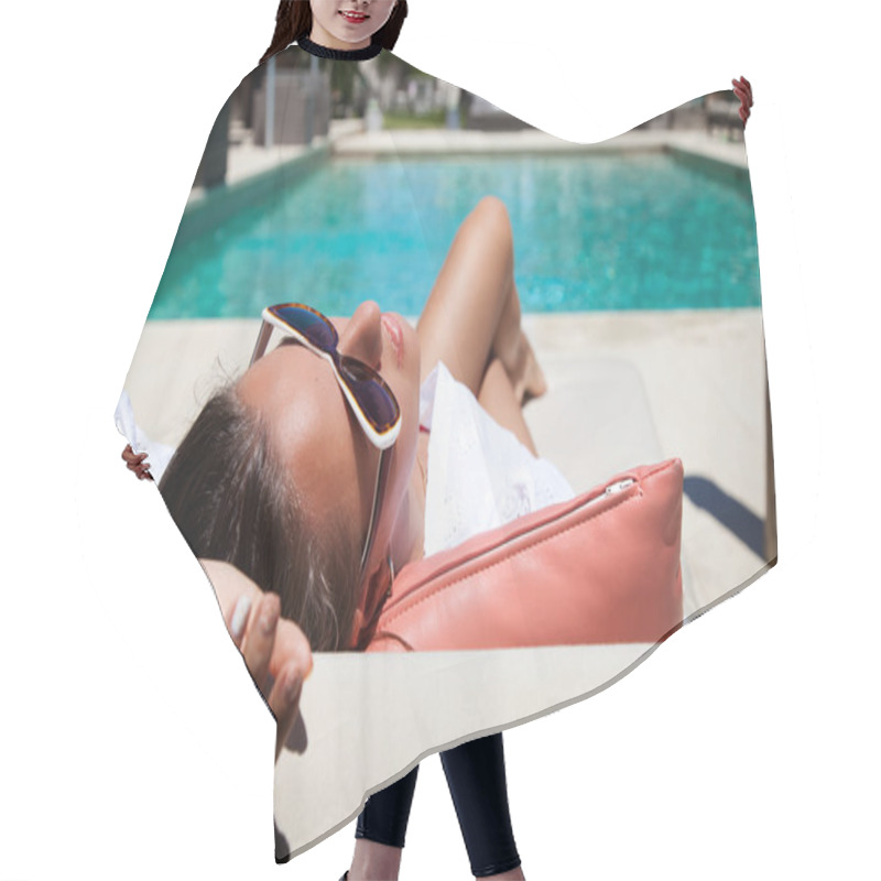 Personality  Portrait Of A Beautiful Woman On Vacation In Luxury Resort Hair Cutting Cape