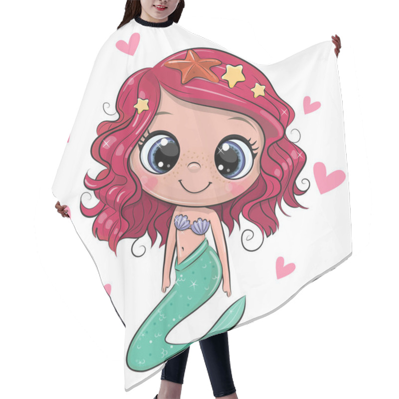 Personality  Cartoon Mermaid With Pink Hair On A White Background Hair Cutting Cape