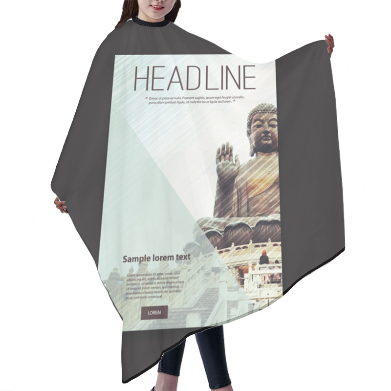 Personality  Flyer Or Cover Design With Buddha Statue Hair Cutting Cape