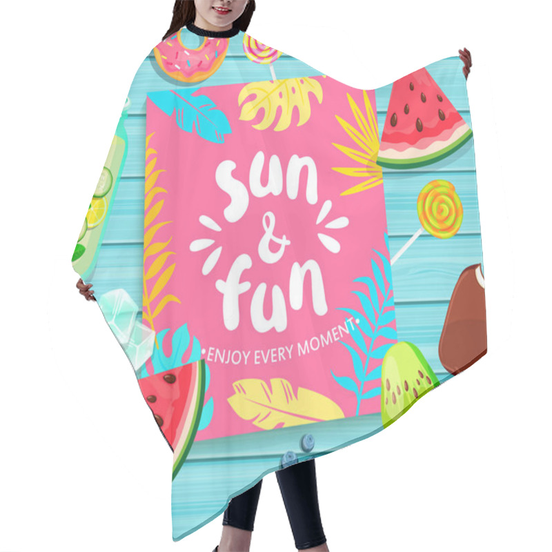 Personality  Sun And Fun Lettering On Blue  Hair Cutting Cape