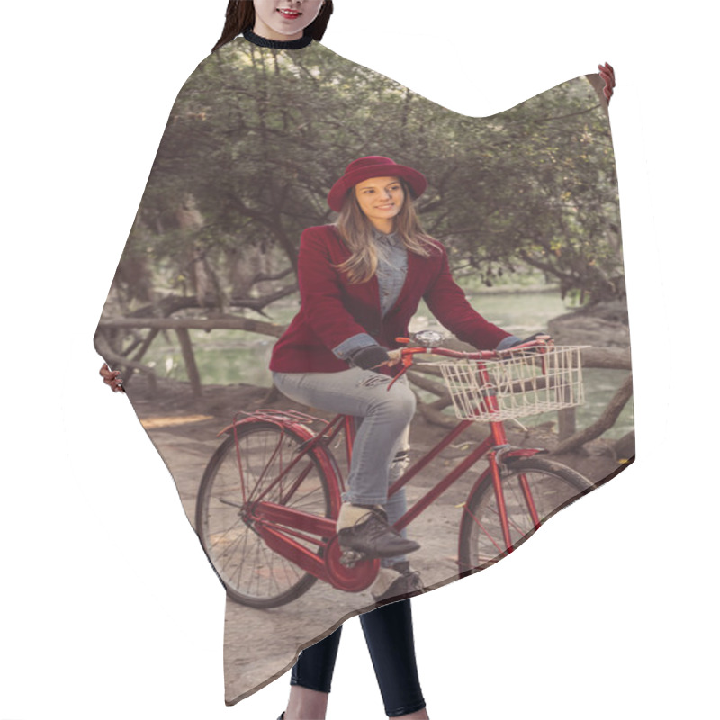 Personality  Trendy Fashion Girl Riding Bike On Fall Season Hair Cutting Cape