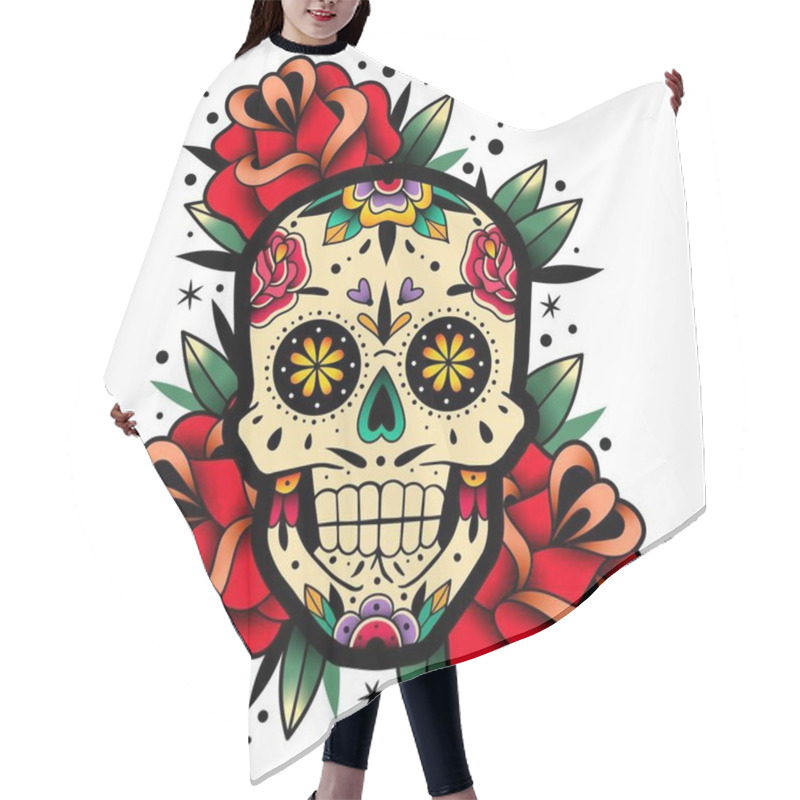 Personality  Mexican Roses Skull Hair Cutting Cape