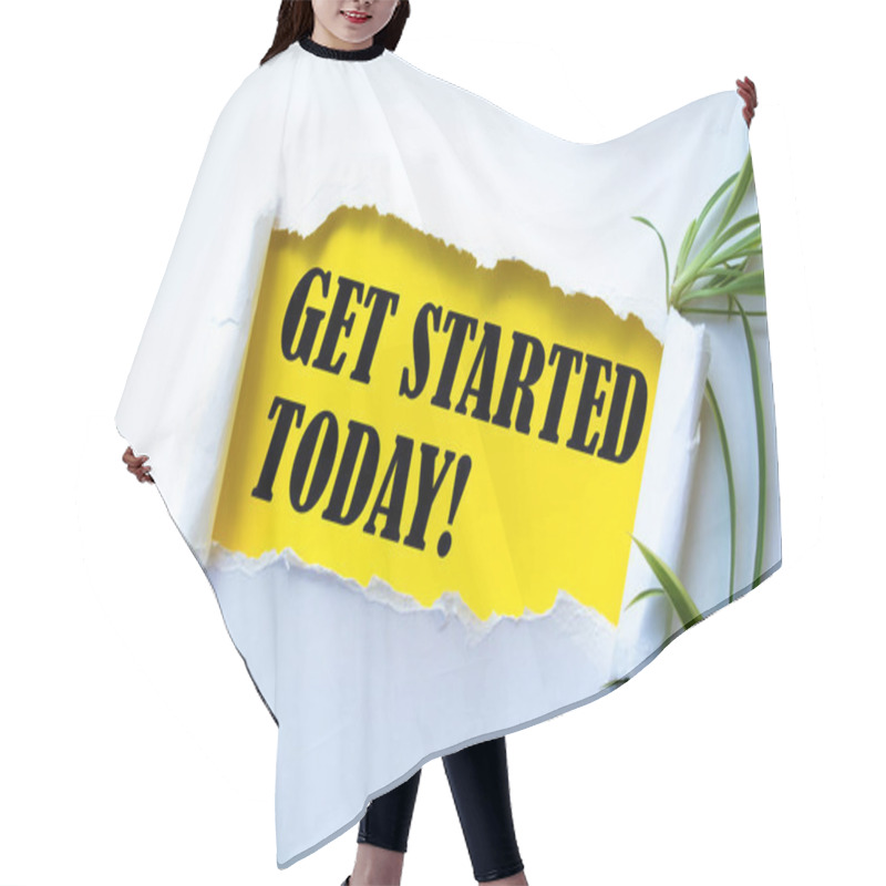 Personality  Text Sign Showing Get Started Today Hair Cutting Cape