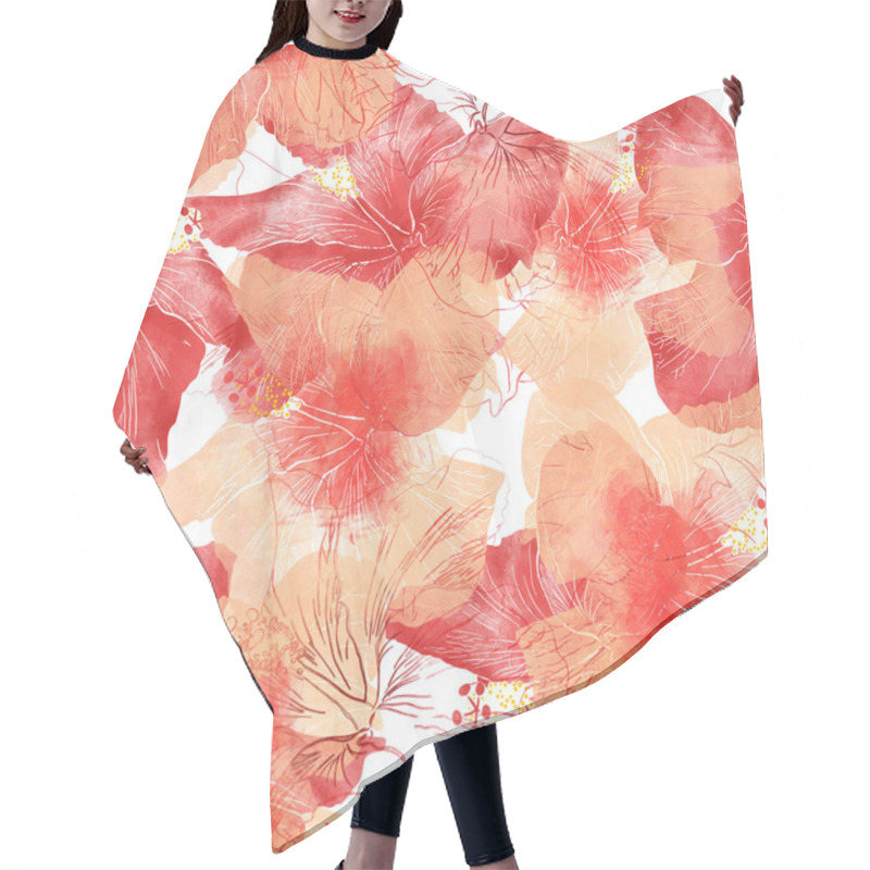 Personality  Seamless Pattern With Hibiscuses Hair Cutting Cape