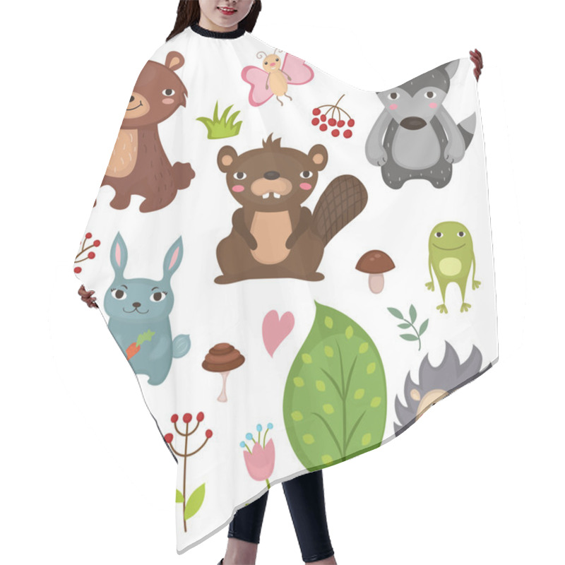 Personality  Set Of Forest Animals. Hair Cutting Cape