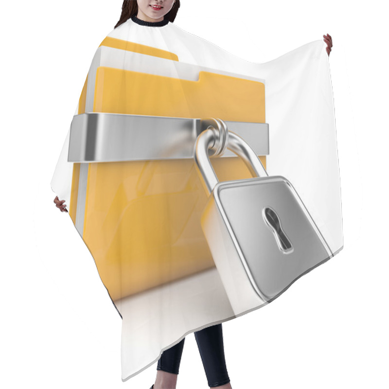 Personality  Yellow Folder And Lock. Data Security Concept. 3D Isolated Hair Cutting Cape