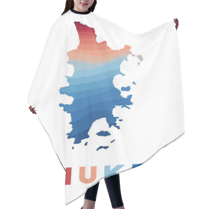 Personality  Phuket Map Map Of The Island With Beautiful Geometric Waves In Red Blue Colors Vivid Phuket Shape Hair Cutting Cape