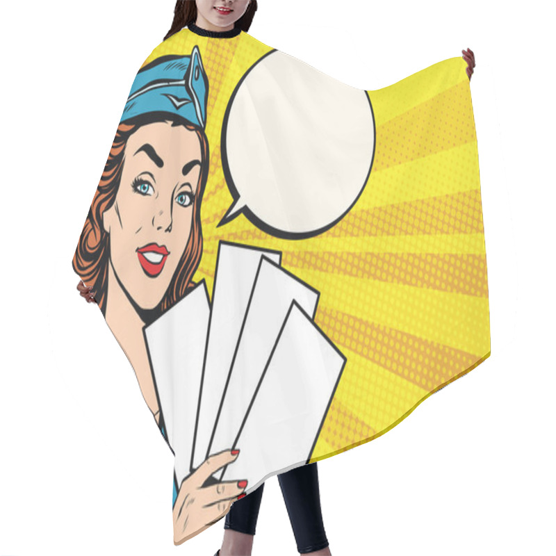 Personality  Girl Retro Stewardess With White Forms Brochure Ticket Hair Cutting Cape