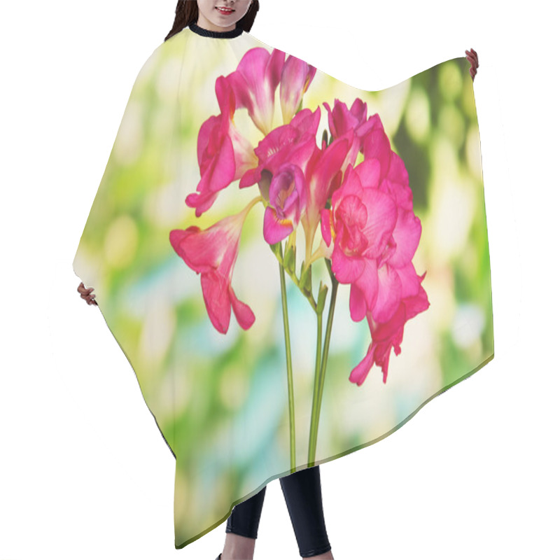 Personality  Beautiful Freesias, On Green Background Hair Cutting Cape