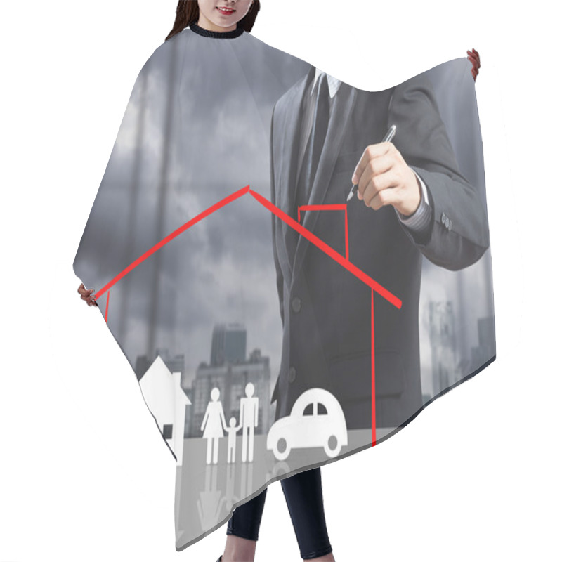 Personality  Business Man Drawing Insurance Concept Hair Cutting Cape