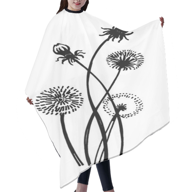 Personality  Isolated Blooming Meadow Flower Form Print Natural Outline Floral White Spring Ornament Monochrome Petal Organic Leaf Holiday Botanic Summer Graphic Blossom Drawing Black Daisies Chamomile Stem Garden Hair Cutting Cape