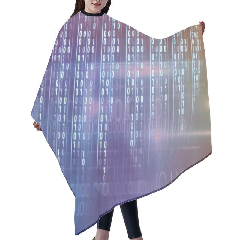 Personality  Composition Of Binary Coding Processing On Blue To Green Background. Data Processing, Technology And Computing Concept Digitally Generated Image. Hair Cutting Cape