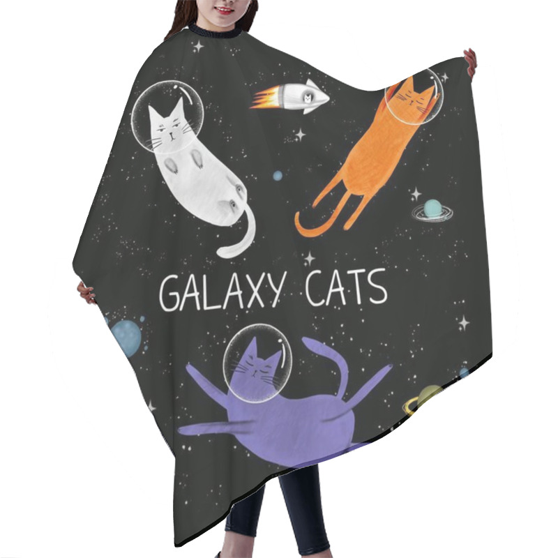 Personality  Cats In Space. Cute Typographi Print With Cat Astronaut. For Kids Graphic Tees, Prints, Card Hair Cutting Cape