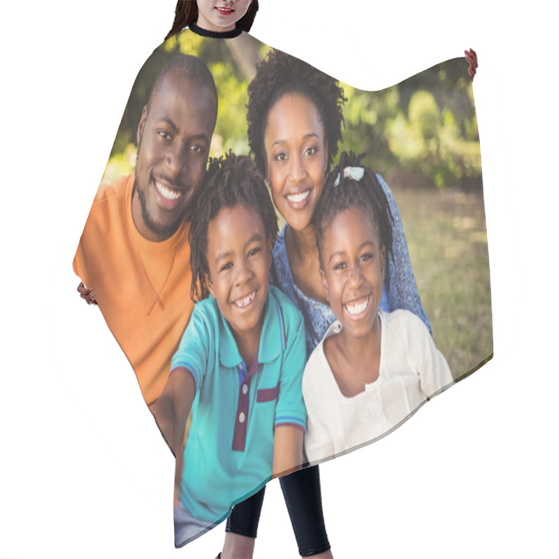 Personality  Happy Family Posing Together Hair Cutting Cape