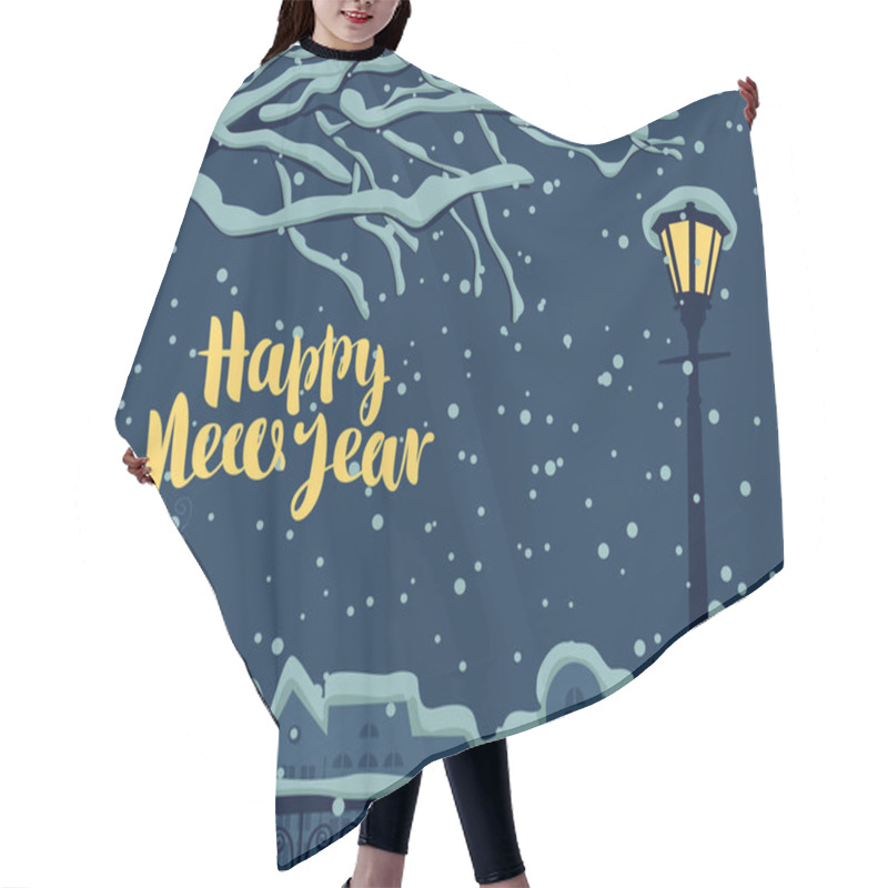 Personality  Winter Cityscape With Cat On Fence Under Lantern Hair Cutting Cape