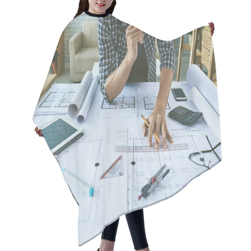 Personality  Architect Working With Construction Plans Hair Cutting Cape