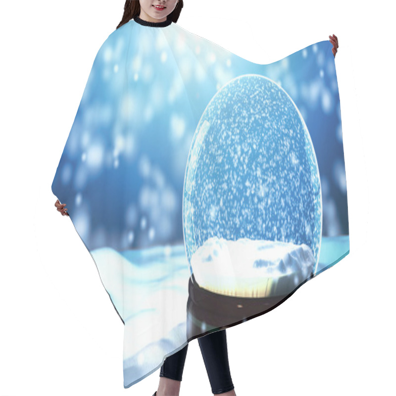 Personality  Christmas Snow Globe Snowflake With Snowfall On Blue Background Hair Cutting Cape