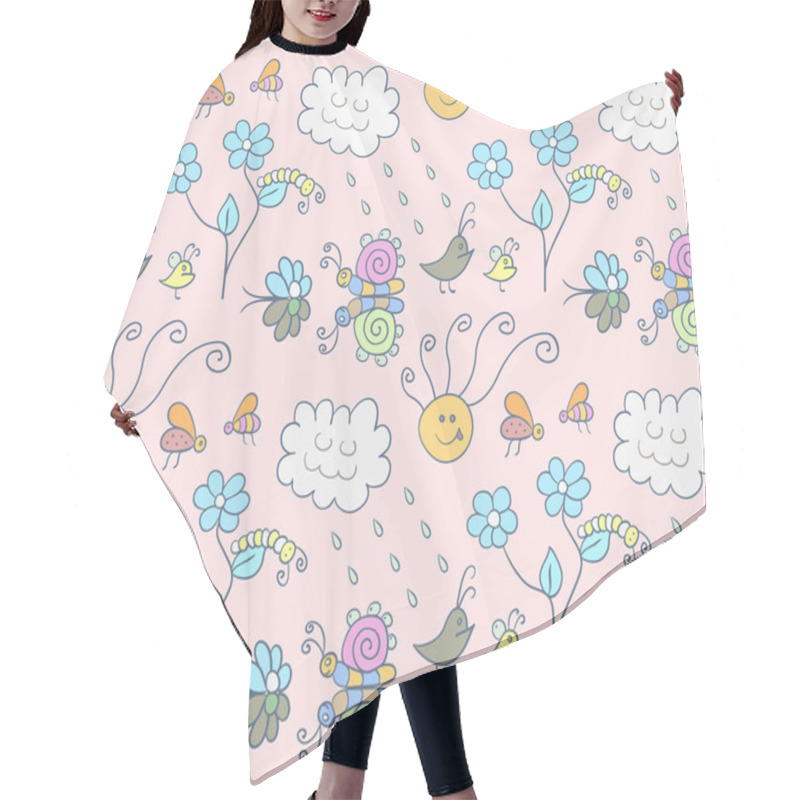 Personality  Seamless Pattern With Cartoon Insects Hair Cutting Cape