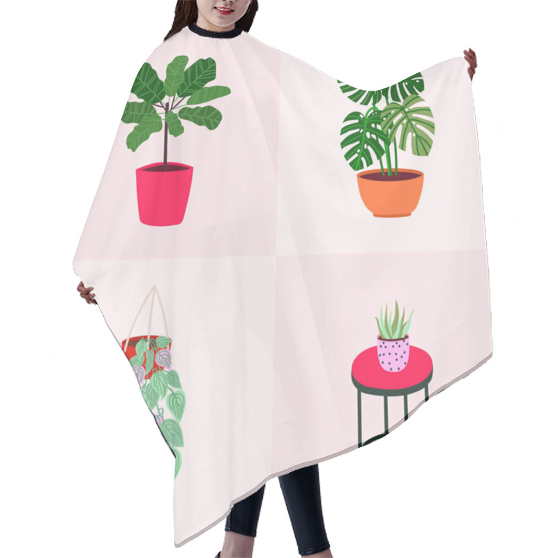 Personality  Hand Drawn Card Design With Vector Tropical House Plants. Hair Cutting Cape