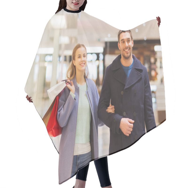 Personality  Happy Young Couple With Shopping Bags In Mall Hair Cutting Cape