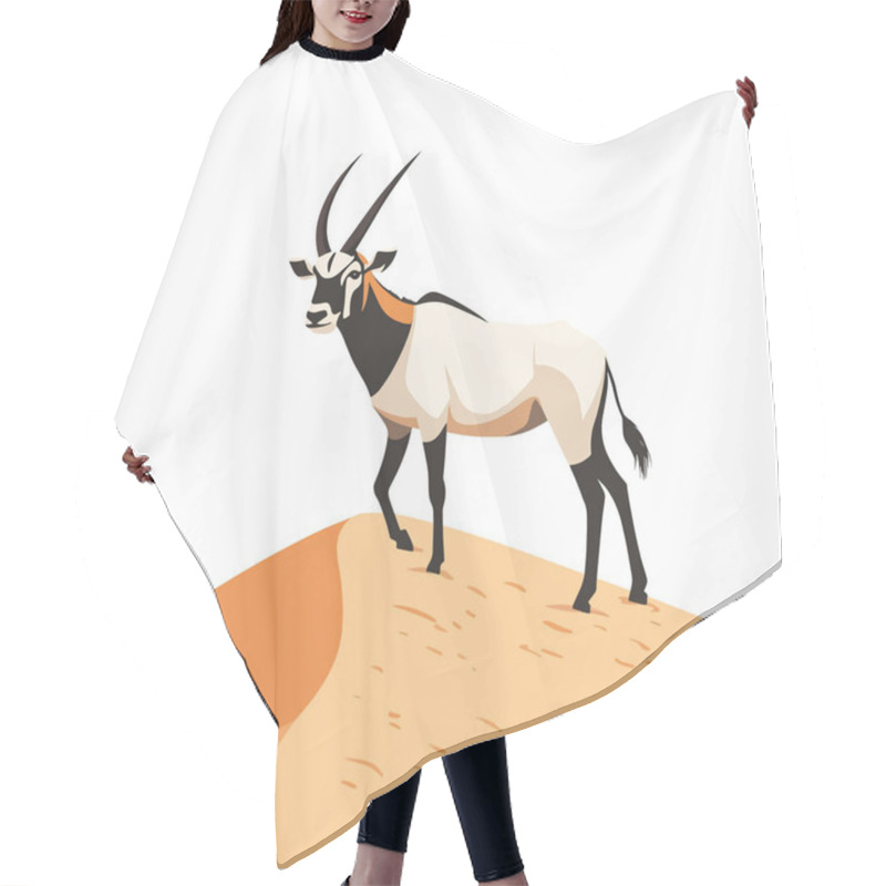 Personality   A Majestic Oryx Standing On A Sand Dune In The Desert. Flat Vector Hair Cutting Cape