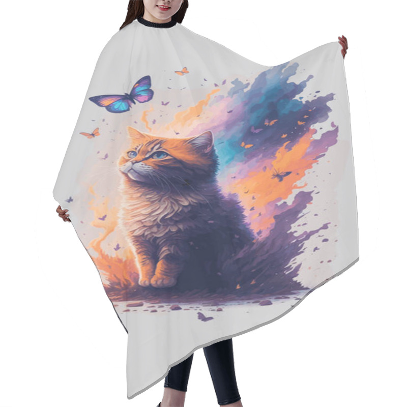 Personality  A Magic Painting Of A Cat And A Butterfly Hair Cutting Cape