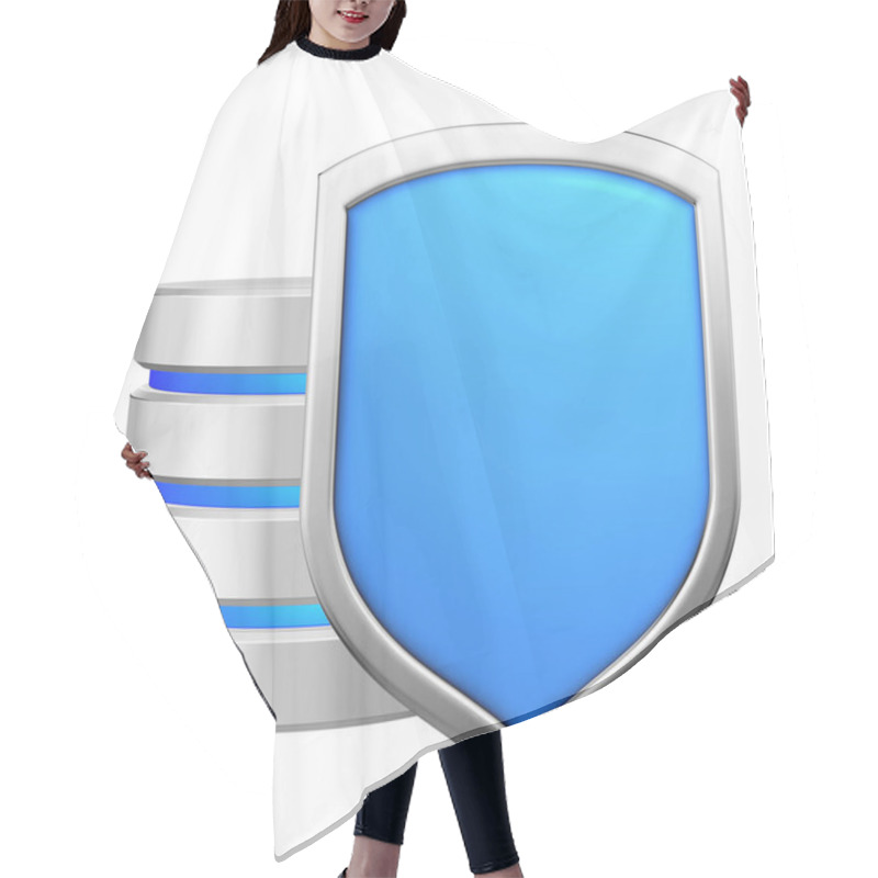 Personality  Database Behind Metal Blue Shield Protected From Unauthorized Access, Data Privacy Concept, 3d Illustration Icon Isolated On White Background For Data Protection Day Hair Cutting Cape