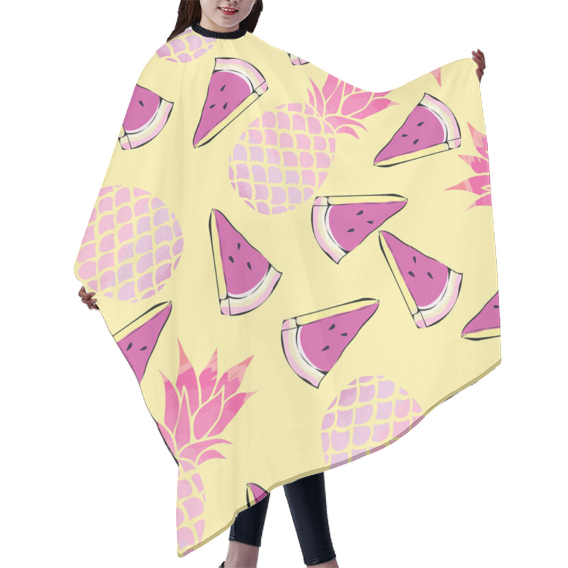 Personality  Pineapples And Watermelon Seamless Pattern Hair Cutting Cape