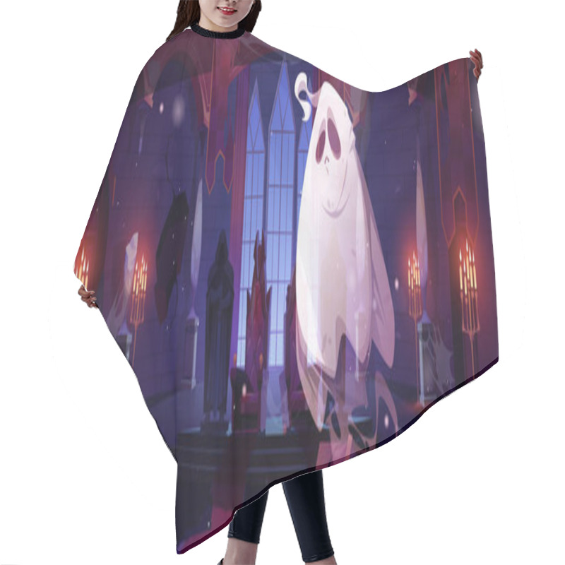 Personality  Ghost In Night Abandoned Castle Hall With Thrones. Funny Spook Cartoon Halloween Character, Fantasy Monster, Spooky Spirit Personage With Sad Face In Old Haunted Palace Interior, Vector Illustration Hair Cutting Cape