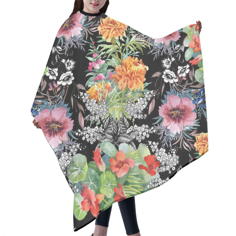 Personality  Water Lilies And Marigold Flowers. Hair Cutting Cape