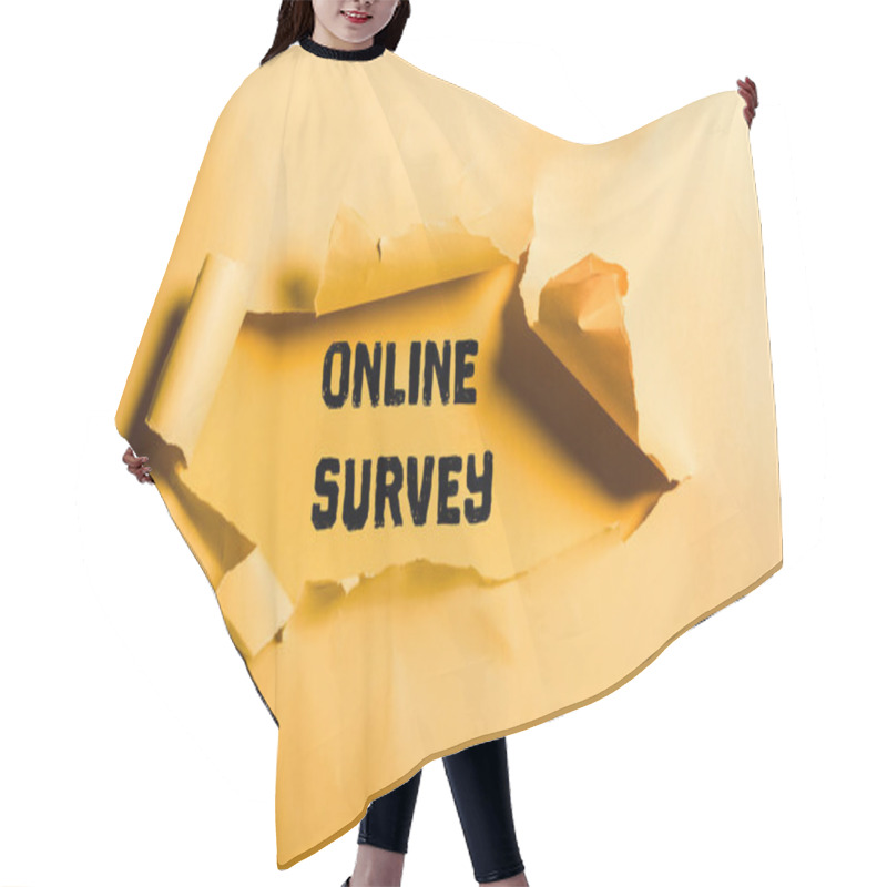 Personality  Tattered Paper With Online Survey Lettering And Rolled Edges On Orange Hair Cutting Cape