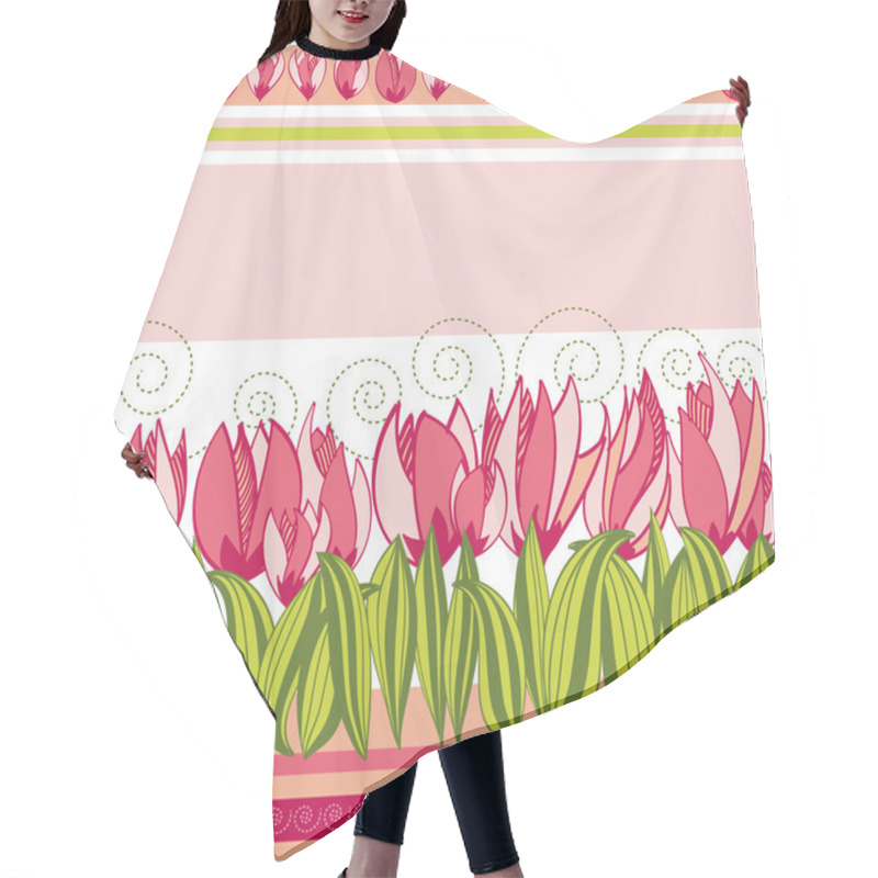 Personality  Pink Floral Background With Tulips And Stripes Hair Cutting Cape