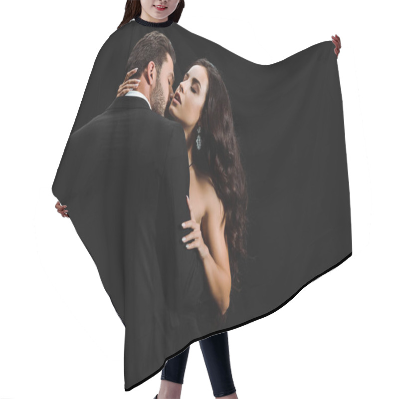 Personality  Passionate Man In Suit Kissing Attractive Woman Isolated On Black  Hair Cutting Cape