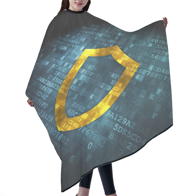 Personality  Protection Concept: Contoured Shield On Digital Background Hair Cutting Cape