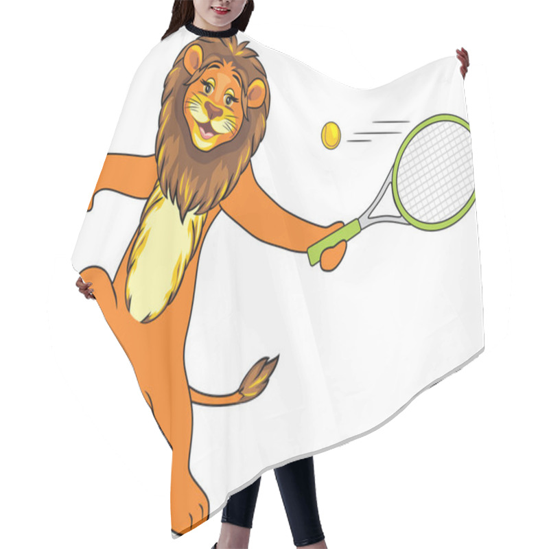 Personality  Happy Smiling Lion Plays Tennis Hair Cutting Cape