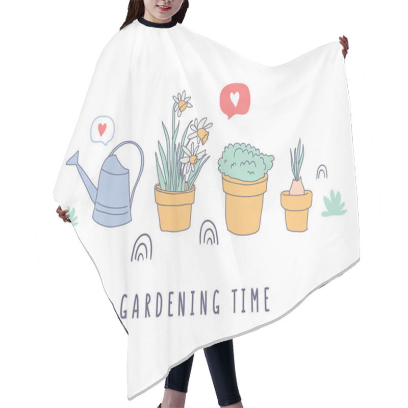 Personality  Garden Time, Happy Time Lettering With Flower Pots Hair Cutting Cape