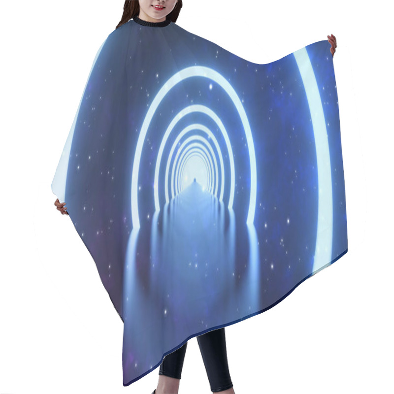 Personality  3D Rendering. Loop Motion Of Glowing Neon Ring And On Dark Galaxy Star Background. Neon Light Abstract Background. Circles Laser Show Fashion. Virtual Reality Outer Space With Way Star Space Panorama  Hair Cutting Cape