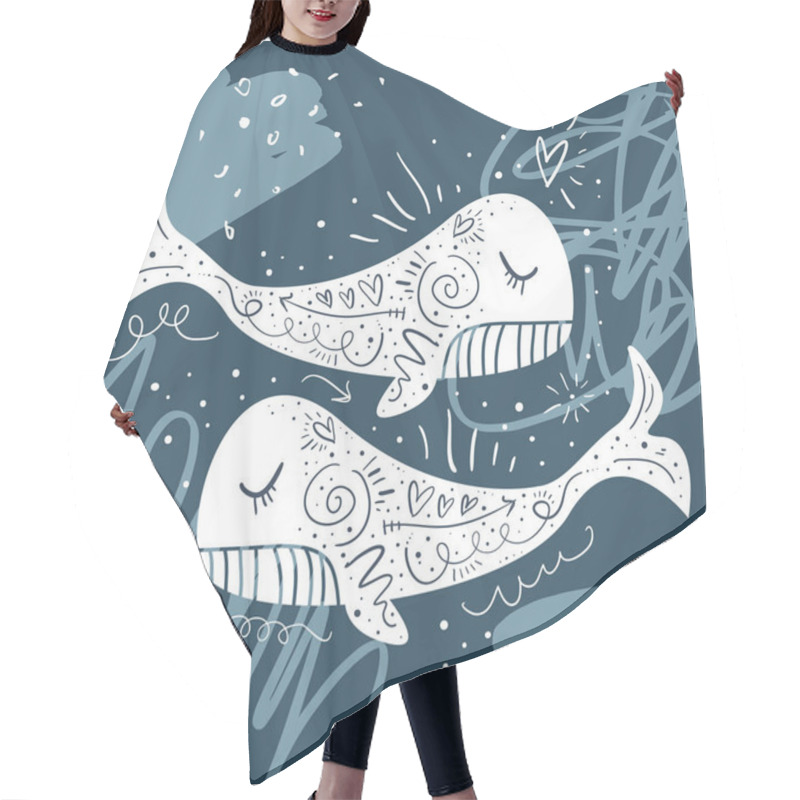 Personality  Vector Little Happy Whales. Scandinavian Style Illustration. Cute Nursery Poster Hair Cutting Cape