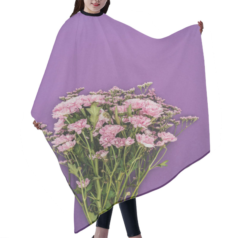 Personality  Bouquet Of Beautiful Pink Chrysanthemum Flowers On Violet Hair Cutting Cape