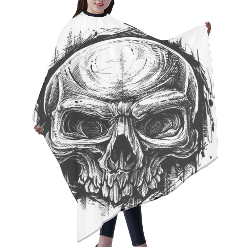 Personality  Detailed Graphic Human Skull Trash Polka Line Art Hair Cutting Cape